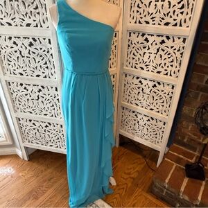 NWT David's Bridal One-Shoulder Turquoise Gown Sz 4